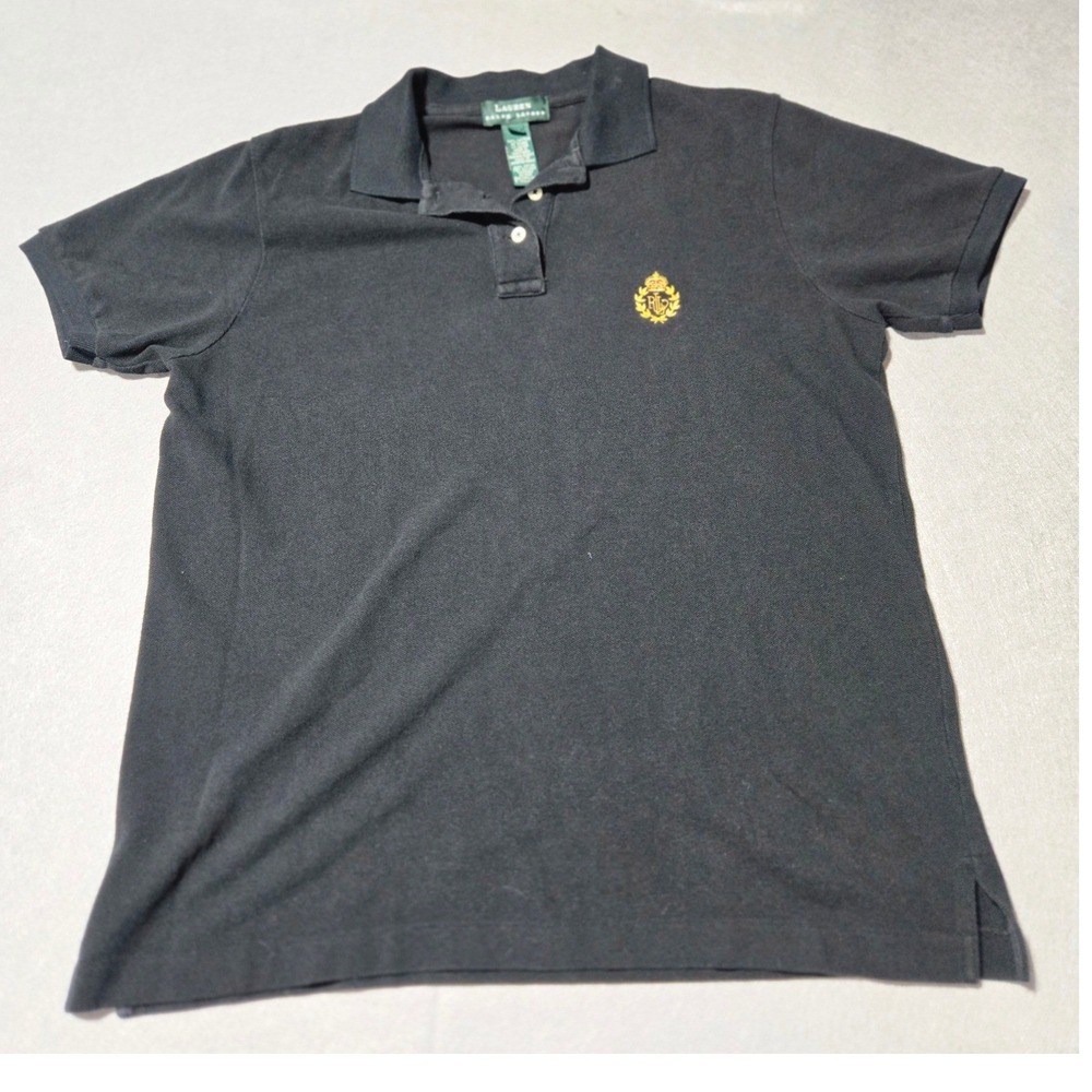 Lauren Ralph Lauren Womens Black Cotton Pique Crest Logo Polo Shirt Medium